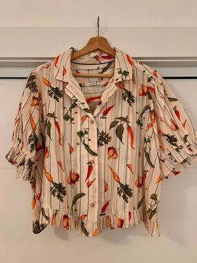 Maeve Cream Button-Down Blouse with Vegetable Motif